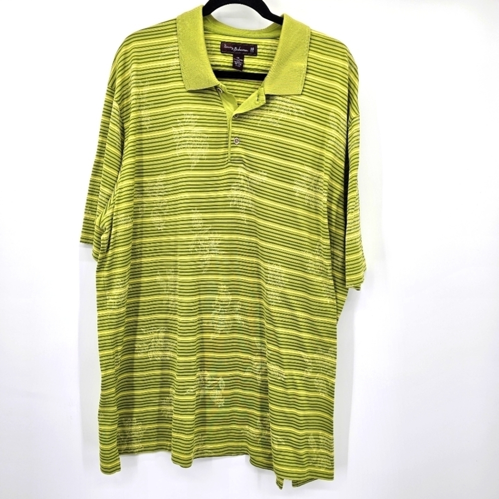 Tommy Bahama Green 18 Golf Stripe Tropical Print Quick Dry Polo Mens Size Xxl